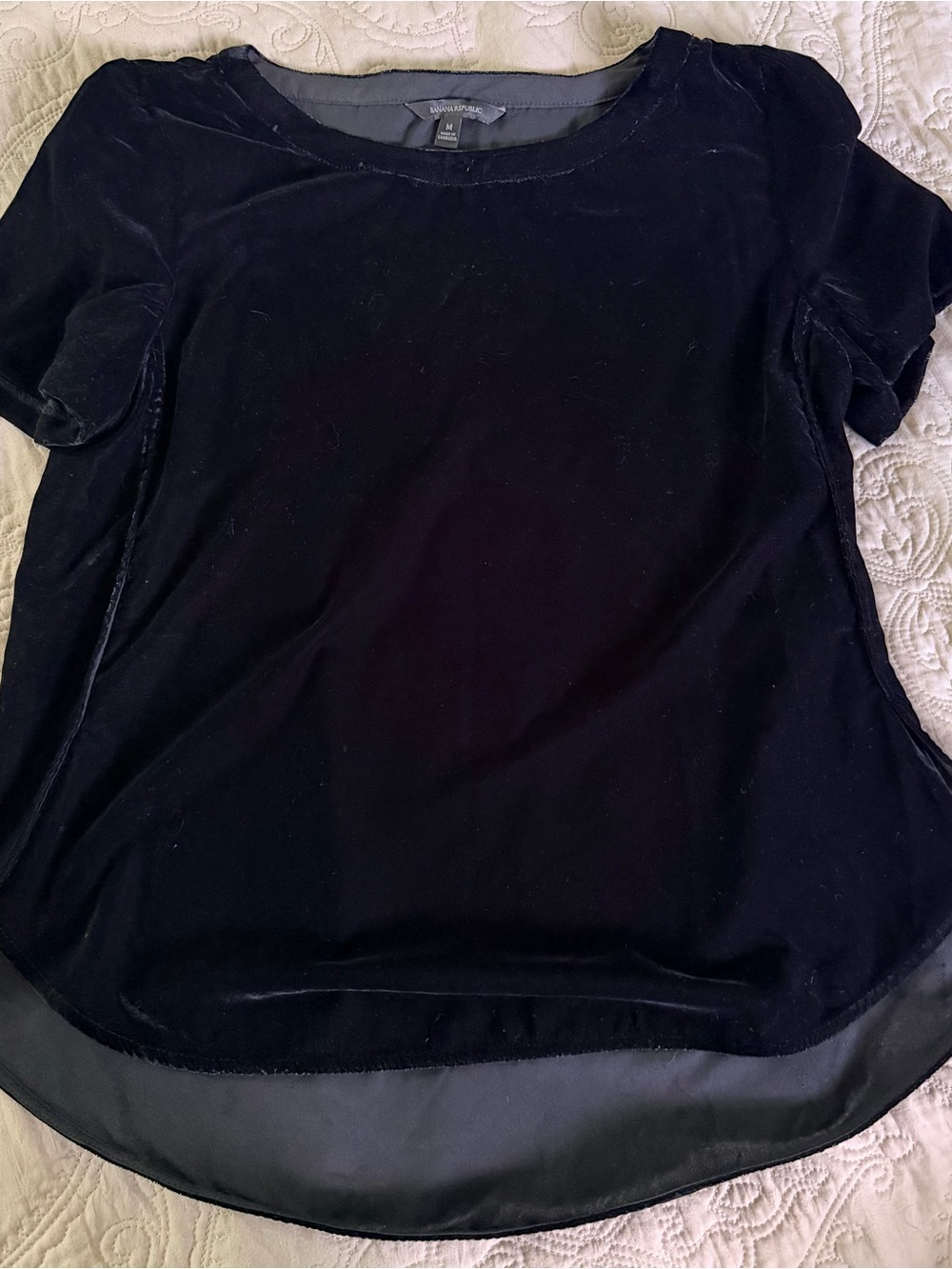 Banana Republic Black Velvet Short Sleeve Blouse